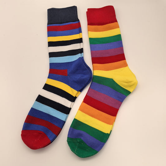 10 Pairs of Colorful Striped Socks - Polyester, Knit Fabric, Hand Wash Only, Various Colors & Patterns for Couples, Casual Wear Socks|Striped Socks|Polyester Socks