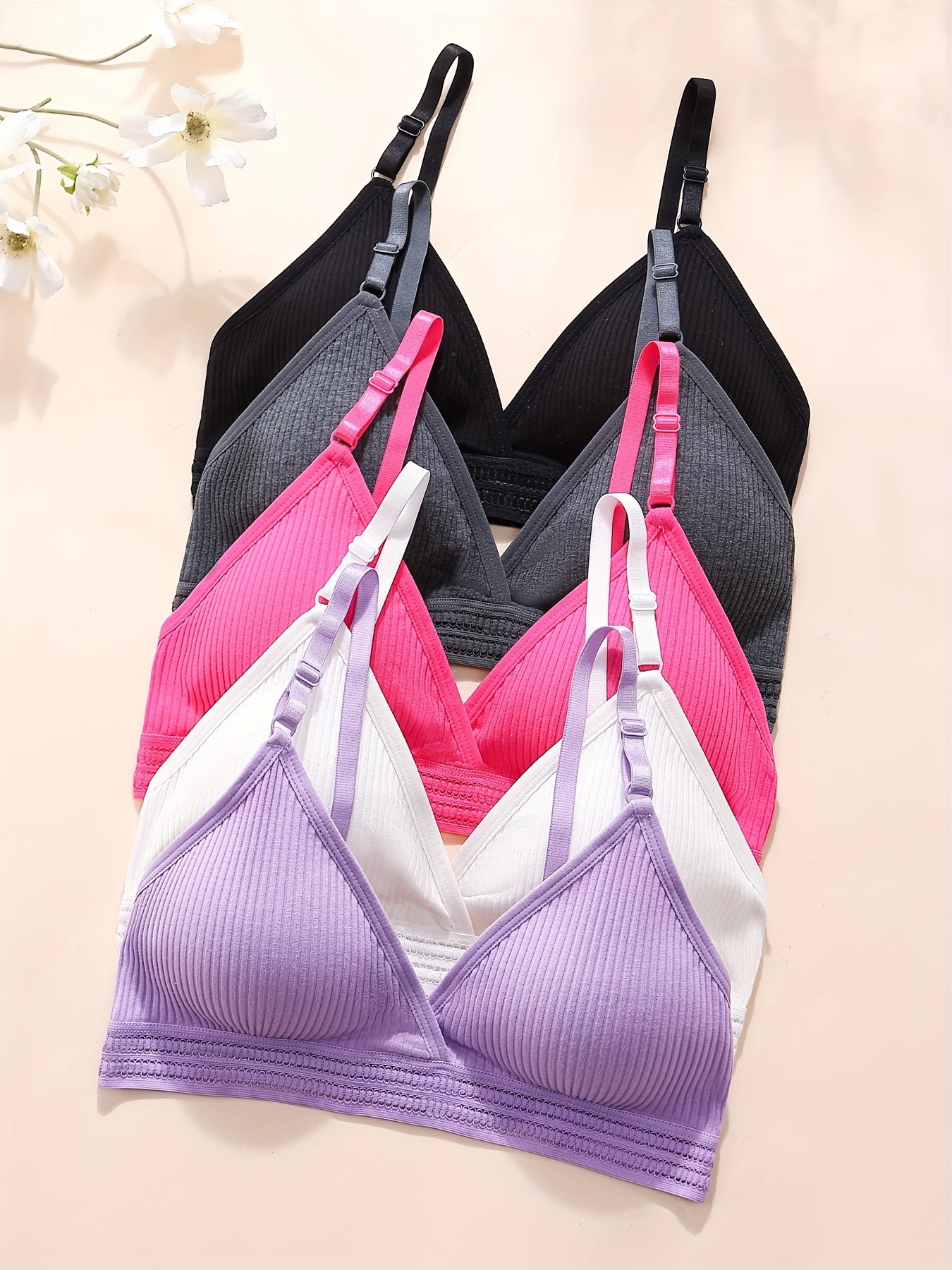 [Wireless Bralette] Wireless Elegant Bralette for Women - Color Block, Removable Pads, Solid Color Design, Comfortable Everyday Lingerie