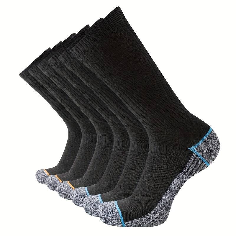 [Mens Athletic Socks] 6 Pairs AceFine Men's Mid-Calf Socks | Moisture-Wicking, High-Top, Black, Knit Fabric, Machine Washable, Sports Socks, Stylish Socks, Sweat-Resistant