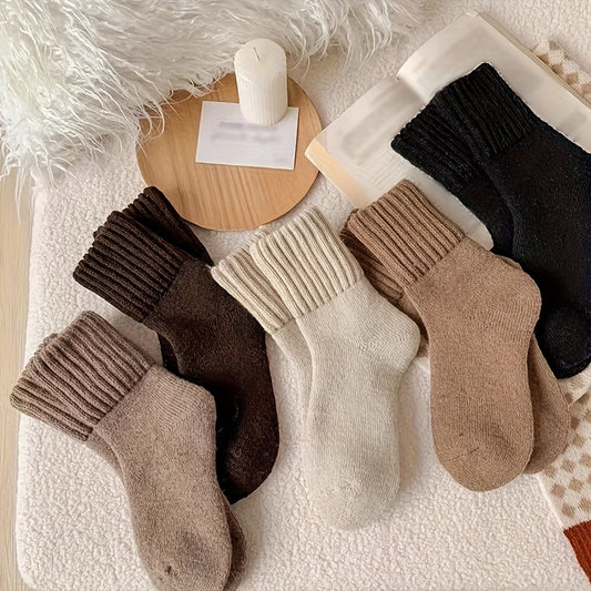[Thermal Socks] 5-Pack Heavyweight Thermal Women's Crew Socks | 300gsm Polyester-Spandex Blend, Soft Terry Cloth Texture, Solid Colors, Ribbed Cuffs for Warmth & Durability, Winter Warmth, Hand Wash/Dry Clean