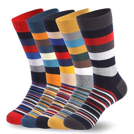 [Comfort Socks] 5 Pairs Unisex Mid-Calf Socks | Assorted Colors Striped Combo for All Seasons - YQ