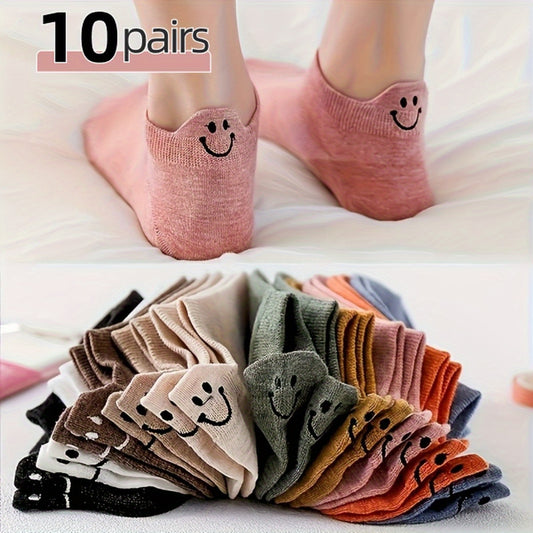 10 Pairs of Stylish Women'S Ankle Socks, Comfortable, Soft, Cute, And Versatile, Suitable for Spring, Summer, And Autumn.