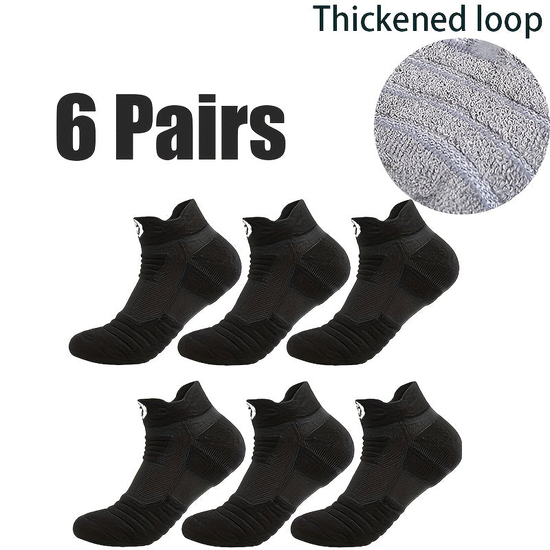 [Soft Athletic Socks] 6/12 Pairs Soft Breathable Men's Athletic Socks | Geometric Pattern, Low-Cut Design for Basketball & Football, Comfortable Polyester Blend, Black & White Options, Sports Socks, Sporty Style, Durable Knit