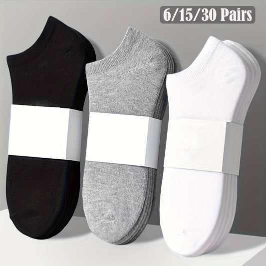 [No Show Socks] 6 Pairs/15 Pairs/30 Pairs Women's No Show Socks - Breathable Polyester & Spandex Blend, Invisible Low Cut Ankle Socks for Spring & Summer, Classic Black, White, Gray, Thin, Boat Socks