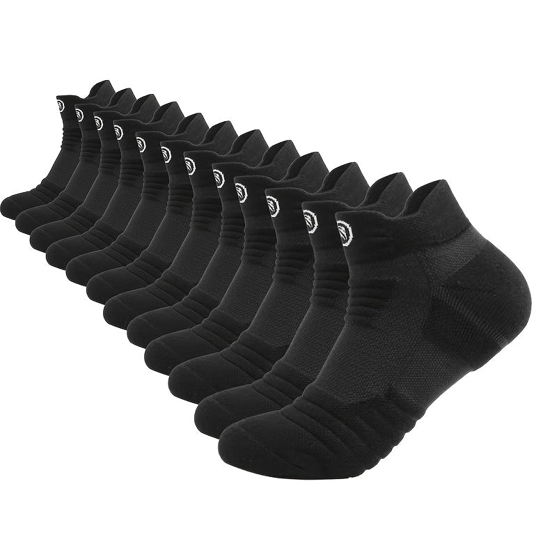 12 Pairs of Men's Anti-Slip Absorbent Sports Ankle Socks with Thick Fleece, Geometric Cushioning and Breathable Design for Basketball, Outdoor Activities, Marathon, Casual Wear