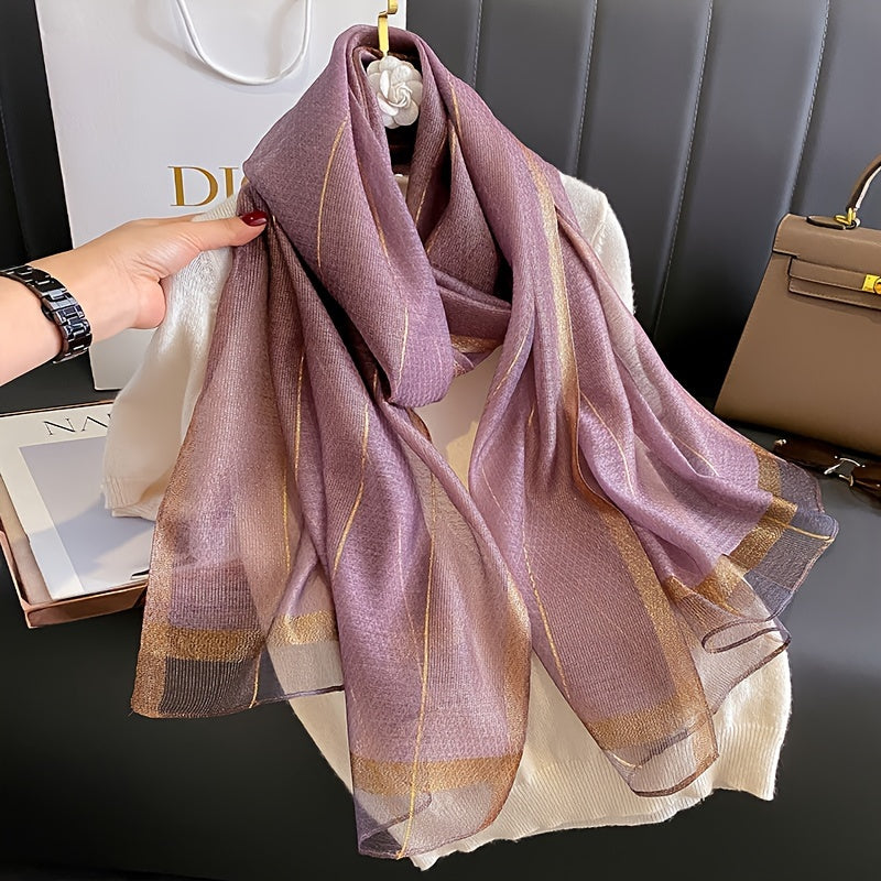 [Warm Polyester Shawl] Breathable & Warm Polyester Shawl, Elegant Striped Scarf for Women, 100% Polyester Yarn-Dyed, Sun-Proof, Non-Stretch, Versatile Long Scarf for Spring, Autumn, Winter, Going Out - No Feathers