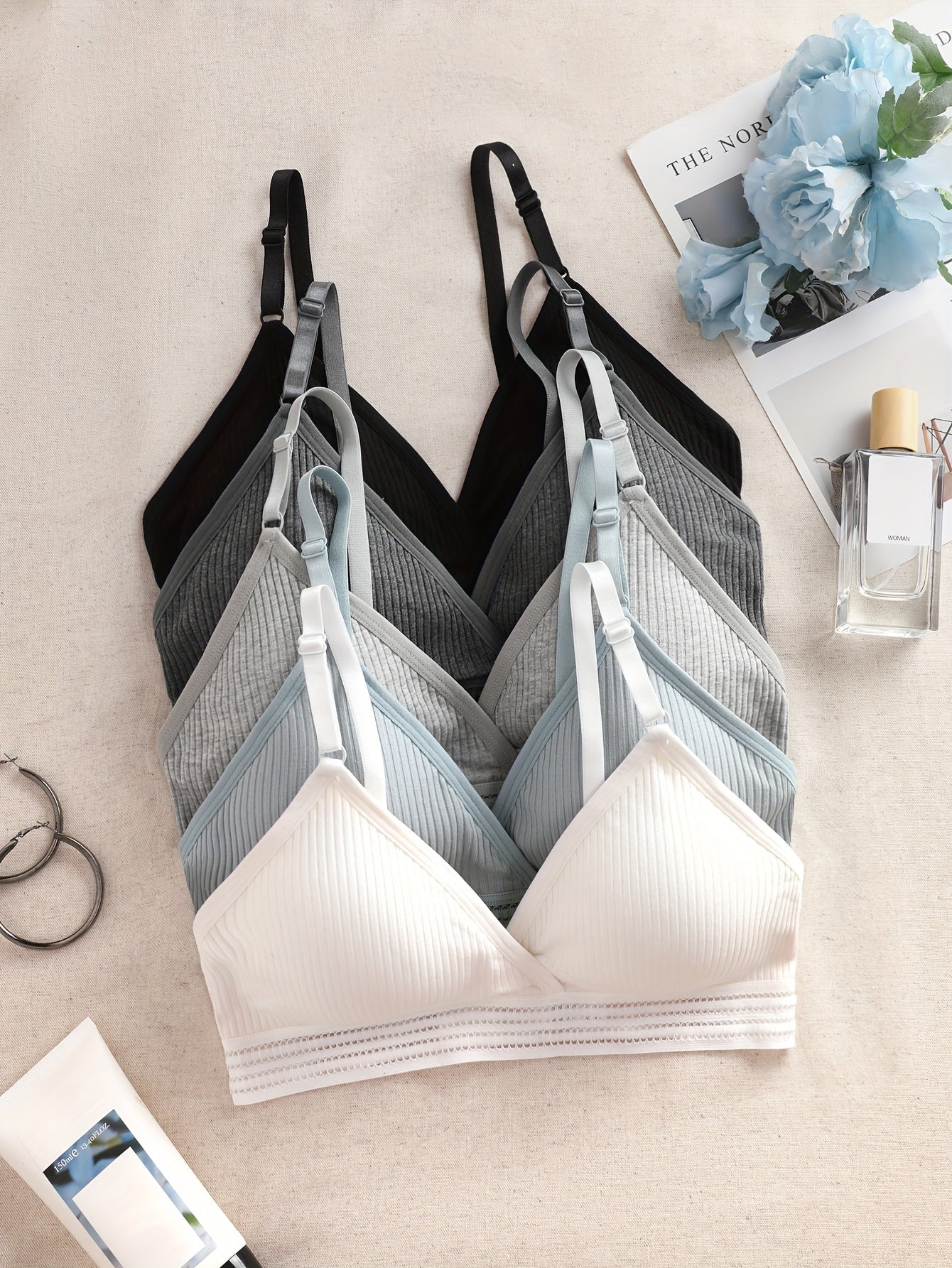 [Wireless Bralette] Wireless Elegant Bralette for Women - Color Block, Removable Pads, Solid Color Design, Comfortable Everyday Lingerie