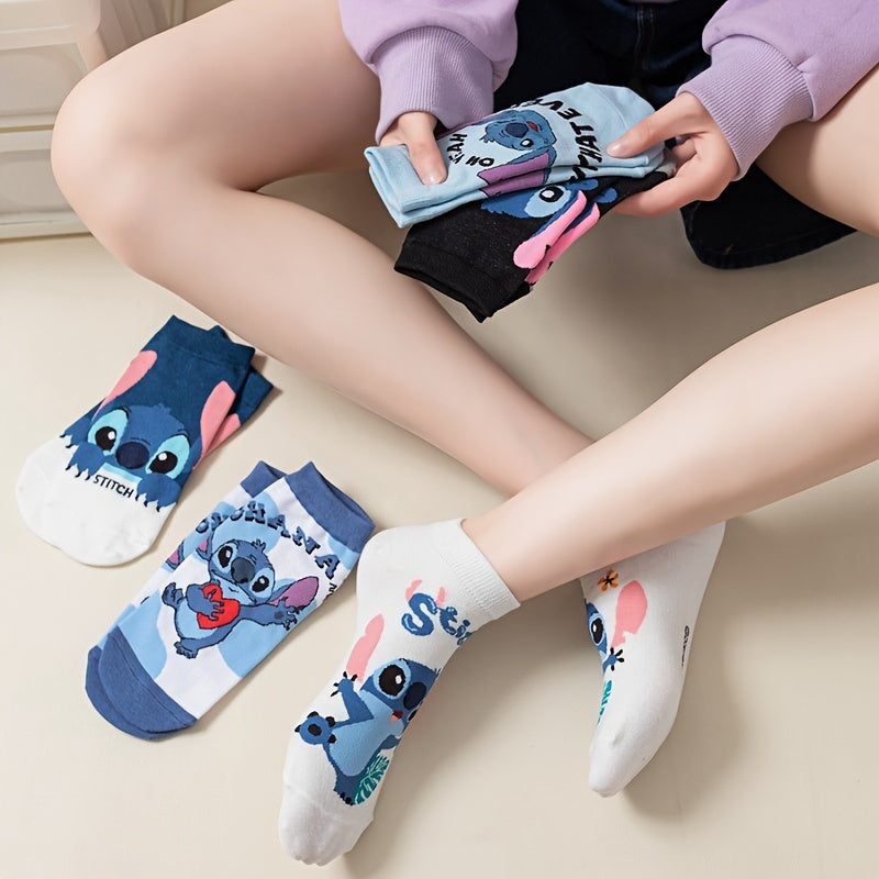 [Fashionable Socks] 5/10/1520 Pairs of Fashionable Women's Short Socks | Funny Cartoon, Stitch, Casual, Suitable for Daily Wear