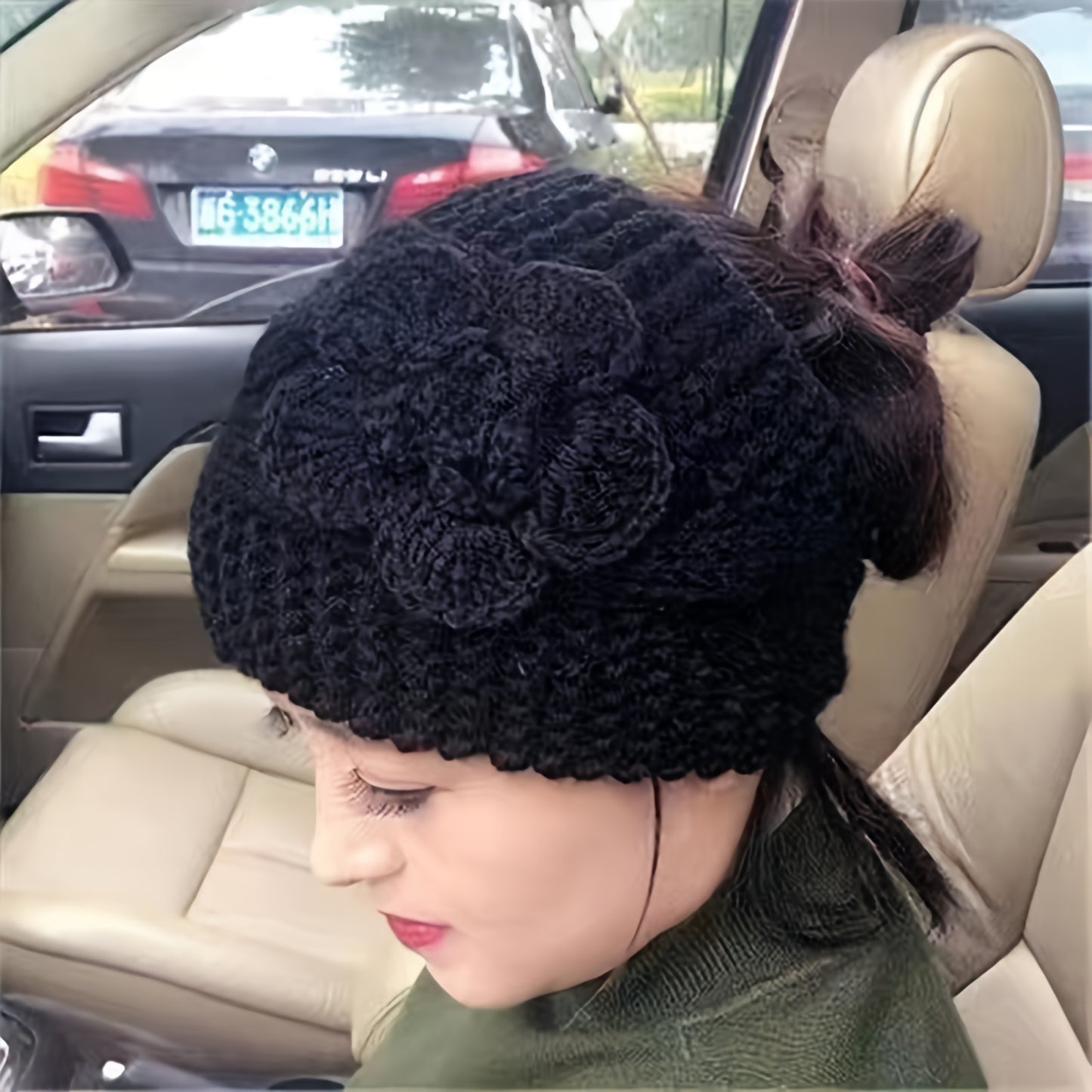 [Winter Ear Warmer Headband Solid] Elegant Flower Knit Headband Solid Color Coldproof Ear Warmer Headband Elastic Wide Hairband For Women daily uses Autumn & Winter