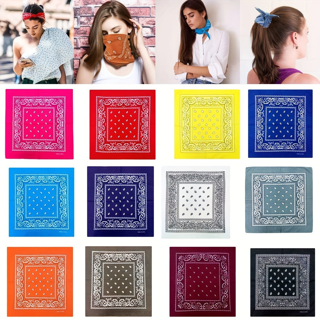 12pcs Headscarf Hip-hop Bandana Square Scarf Cycling Motorcycle Scarf Large Style For Women & Men