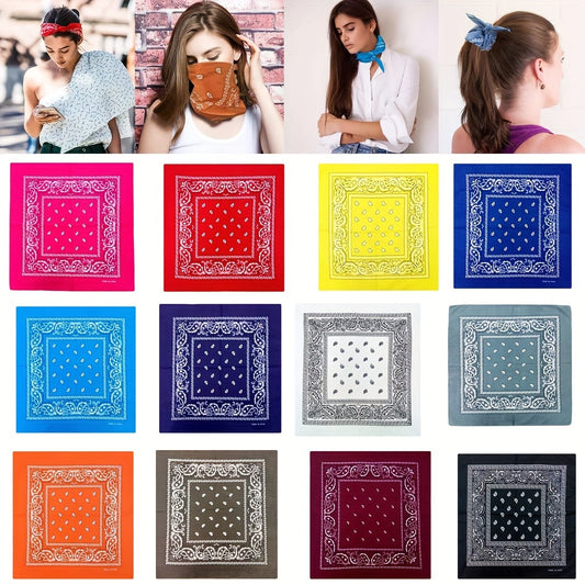 12pcs Headscarf Hip-hop Bandana Square Scarf Cycling Motorcycle Scarf Large Style For Women & Men