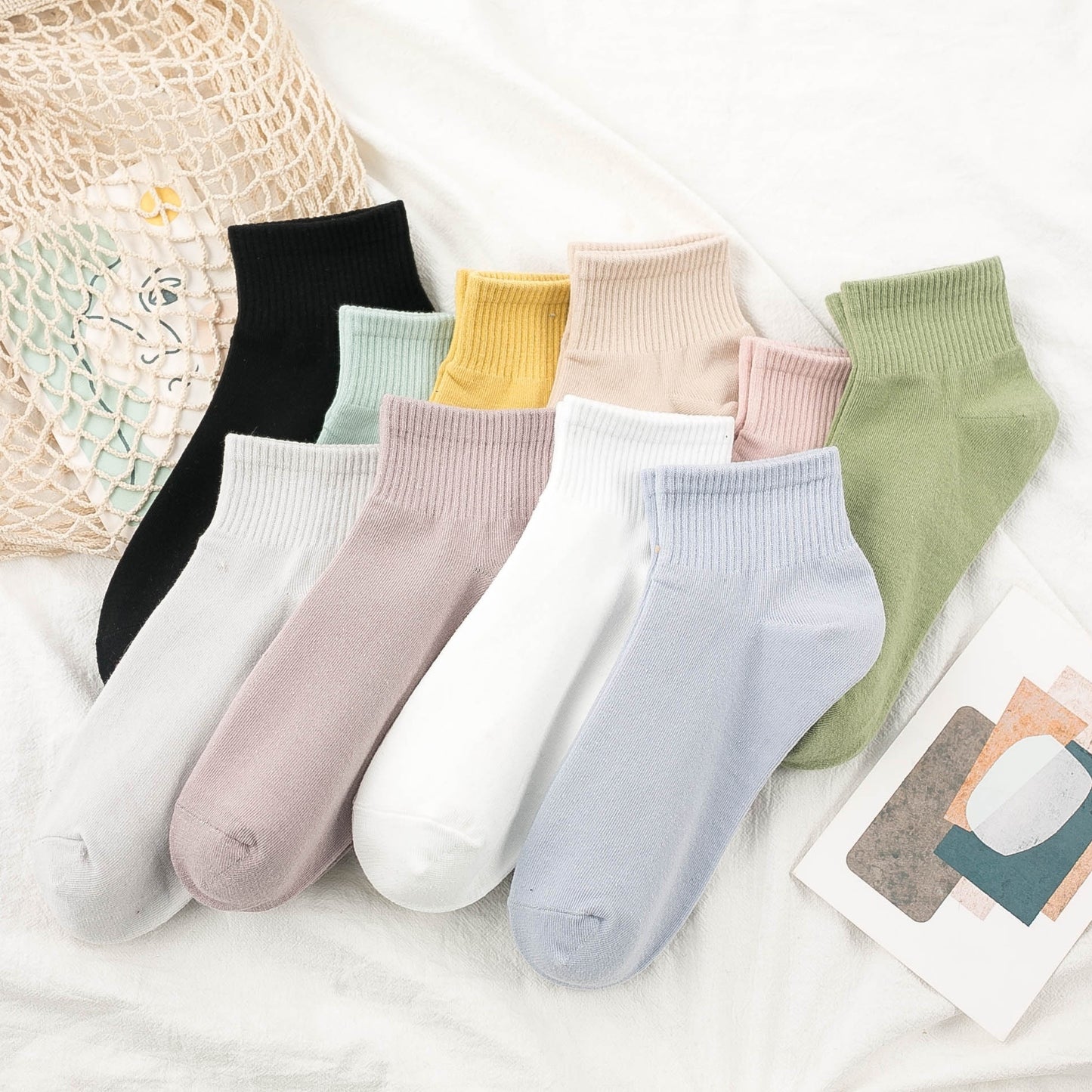 10 Pairs Solid Short Socks, Soft & Comfy All-match Crew Socks, Women's Stockings & Hosiery