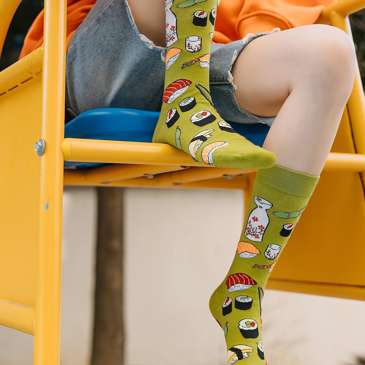 [Cute Food Socks] 5-Pair Women's Short Socks | Food-Themed Patterns with Colorful Toe Caps - Breathable Machine-Washable Casual Crew Socks for Daily Wear & Fashion