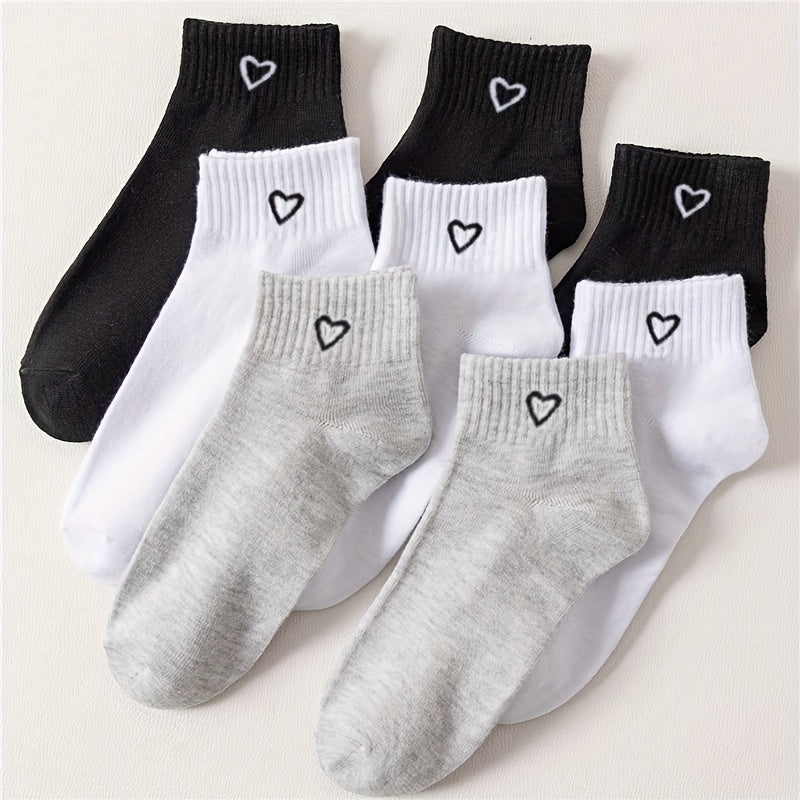 [Cute Socks] Cute Japanese 8/10/16/20/24 Double Solid Color Love Couple's Breathable Odor Proof Women's Short Socks | Daily Use, Black and White Gray, Ins Style, Versatile