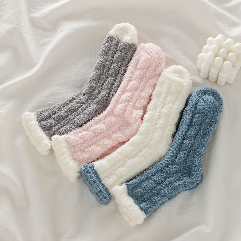 [Soft Fleece Socks] 8 Pairs Soft Plush Women's Winter Thermal Fleece Socks | Ribbed Cuff, Embellished Details, Pastel Colors, Machine Washable, Cozy Indoor/Outdoor, Fluffy, Comfortable, Ribbed Sock Design, Soft Texture