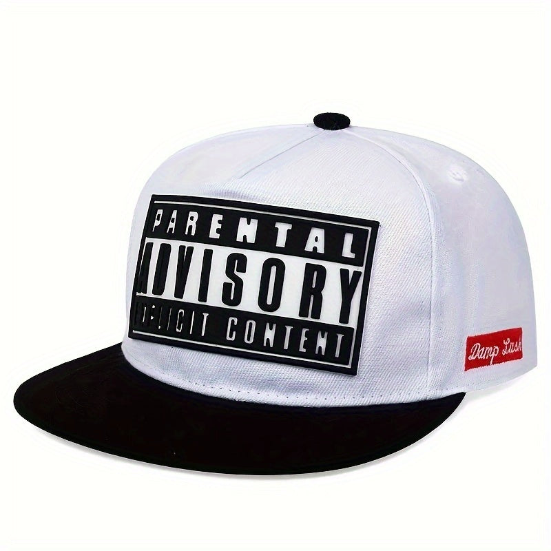 1pc ADV Women's Adjustable Snapback Baseball Cap - Lightweight Parental Advisory Explicit Content Print, Black/White Contrast Design, Multiple Colors for Casual Wear & Parties, Trendy Headwear, Statement Hat, Breathable Fabric, Fashion Headwear, Adults, S