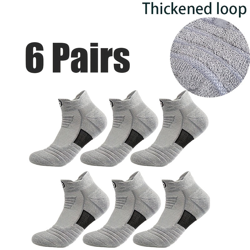 [Soft Athletic Socks] 6/12 Pairs Soft Breathable Men's Athletic Socks | Geometric Pattern, Low-Cut Design for Basketball & Football, Comfortable Polyester Blend, Black & White Options, Sports Socks, Sporty Style, Durable Knit