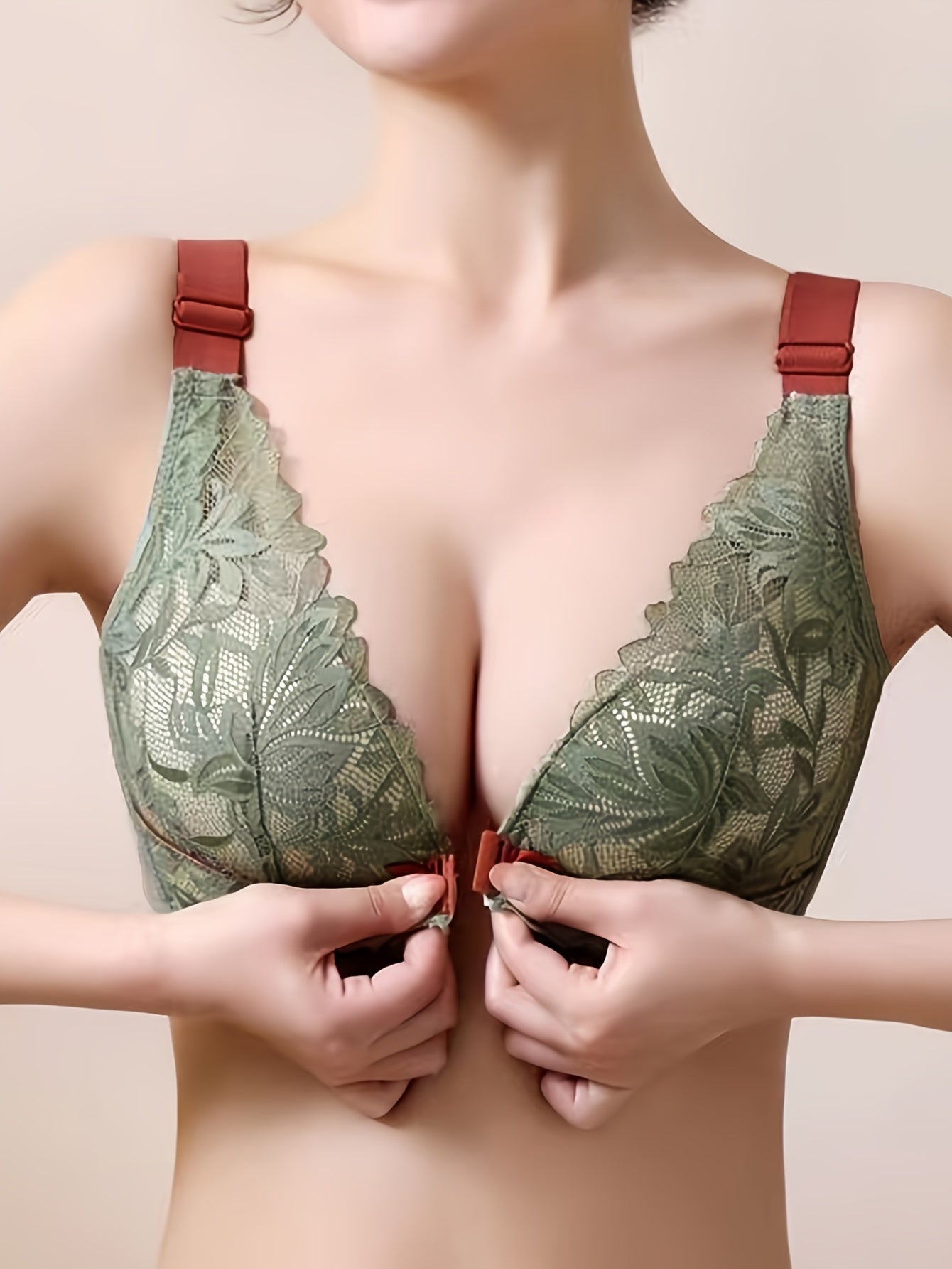 [Sexy Lace-like Floral Bra] Sexy Lace-like Floral Women's Front Closure Wireless Bra | Adjustable Lift, Anti-Sagging Full Coverage, No Padding, Soft Comfort Fit for Everyday & Special Occasions (Brown/Tan) - Hand Washable