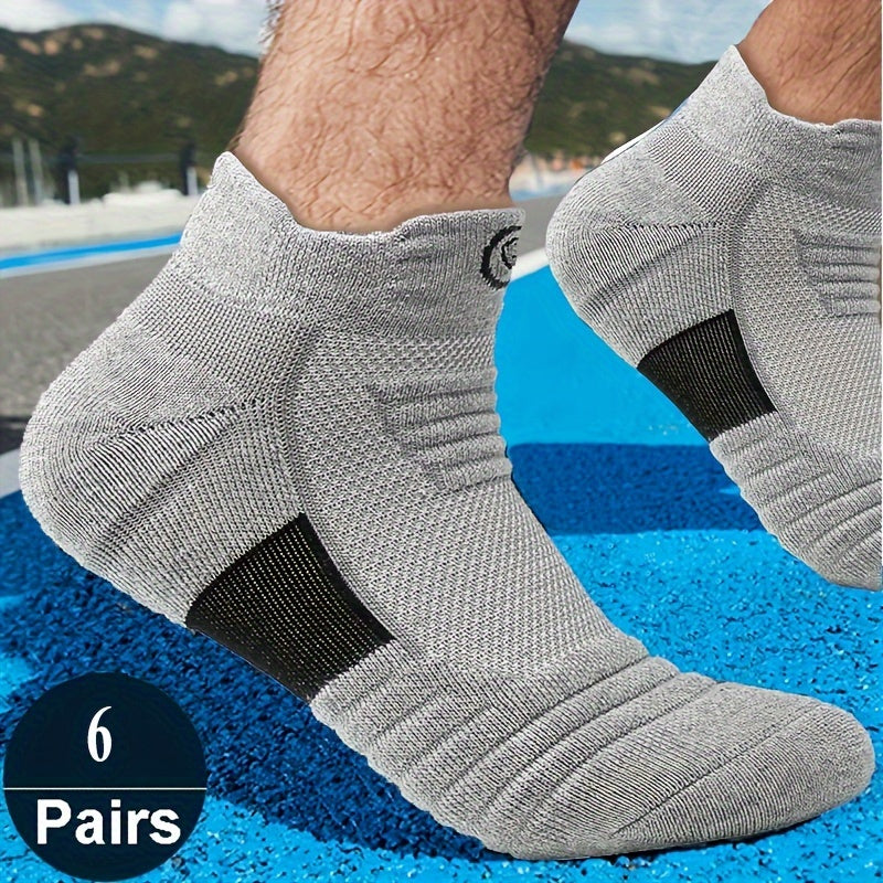 [Soft Athletic Socks] 6/12 Pairs Soft Breathable Men's Athletic Socks | Geometric Pattern, Low-Cut Design for Basketball & Football, Comfortable Polyester Blend, Black & White Options, Sports Socks, Sporty Style, Durable Knit