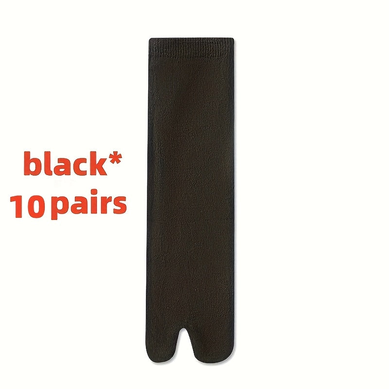 10 Pairs Men'S And Women'S Two-toed Socks, Clog Socks, Sweat-absorbing And Breathable, Two-toed Full Socks