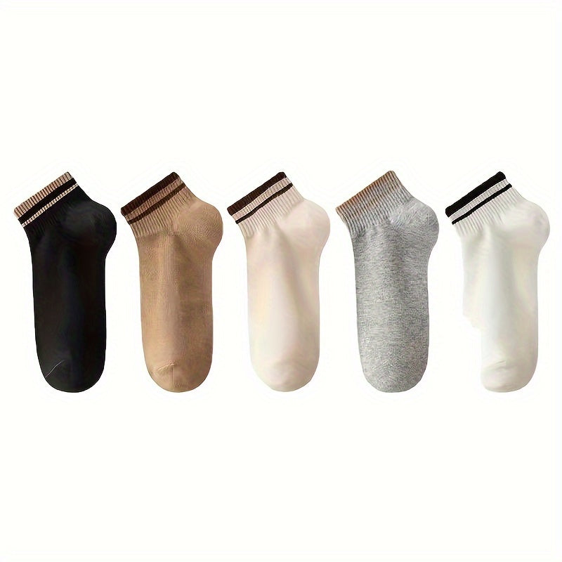 10 Pairs Striped Short Socks, Comfy & Breathable Unisex Sports Socks, Women's Stockings & Hosiery