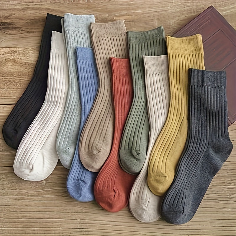 10 Pairs Simple Solid Socks, Soft & Comfy All-match Mid Tube Socks, Women's Stockings & Hosiery