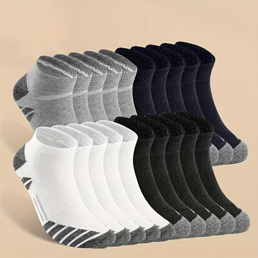 10/20 Pairs Men's Low-Cut Crew Socks - Moisture-Wicking All-Season Breathable Socks with Elastic Ribbed Cuff, Multi-Color Solid Options for Casual & Athletic Wear