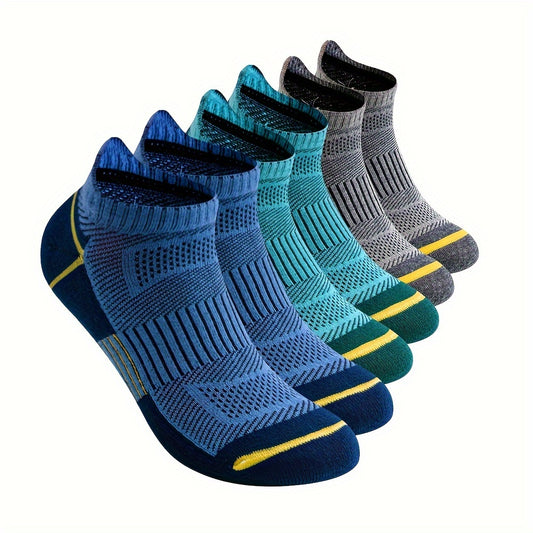 [Mens Athletic Socks] AceFine 6pcs Men's Breathable Mesh Athletic Socks | Moisture-Wicking, Comfort Fit with Heel Tab & Bright Ear-Catching Colors, Polyester/Spandex Blend, Ideal for Running & Sports