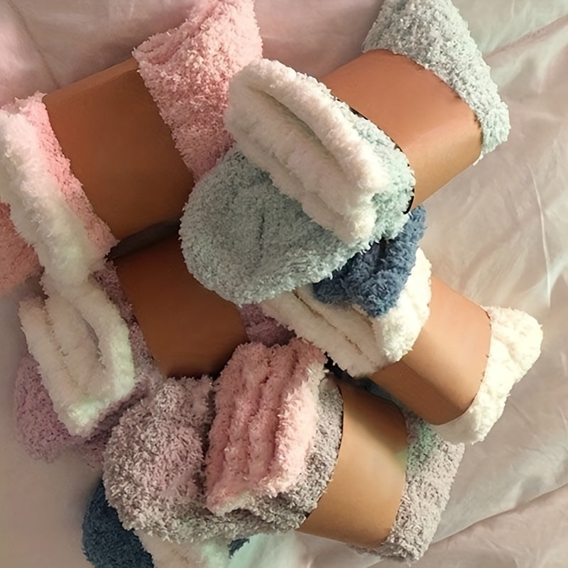 [Soft Fleece Socks] 8 Pairs Soft Plush Women's Winter Thermal Fleece Socks | Ribbed Cuff, Embellished Details, Pastel Colors, Machine Washable, Cozy Indoor/Outdoor, Fluffy, Comfortable, Ribbed Sock Design, Soft Texture
