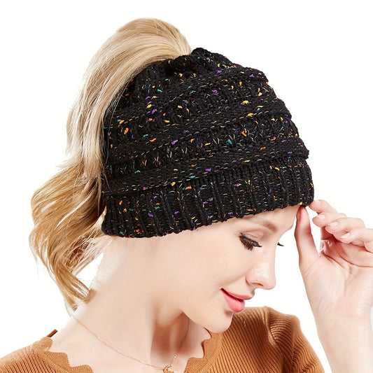 [Stylish Winter Beanie] Stylish Women's Winter Beanie Hat - Elastic Stretch Fit, Multicolor Polka Dot Pattern, Foldable & Portable for Outdoor Activities, Casual Fashion Accessory, Knitwear, Textured Pattern