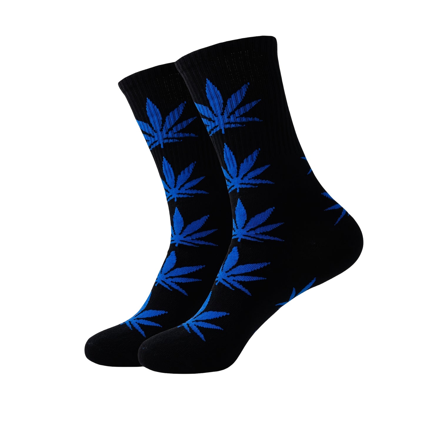 10 Pairs Unisex Fashion Crew Socks, Breathable Comfortable Casual Street Style, Knit Fabric with Plant Pattern, Polyester 97.8%, Spandex 2.2%, Machine Washable, for Men and Women, All Seasons