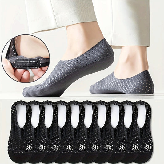 10 Pairs NCDATE Men's Breathable Anti-Slip Socks with Me-Hole Design, Arch Support & Ventilation Holes - High-Quality Invisible Socks for Business Casual, Sports, Casual Attire (Black, White, Khaki, Light Blue, Mint Green), Sports Footwear | Simple Sock P