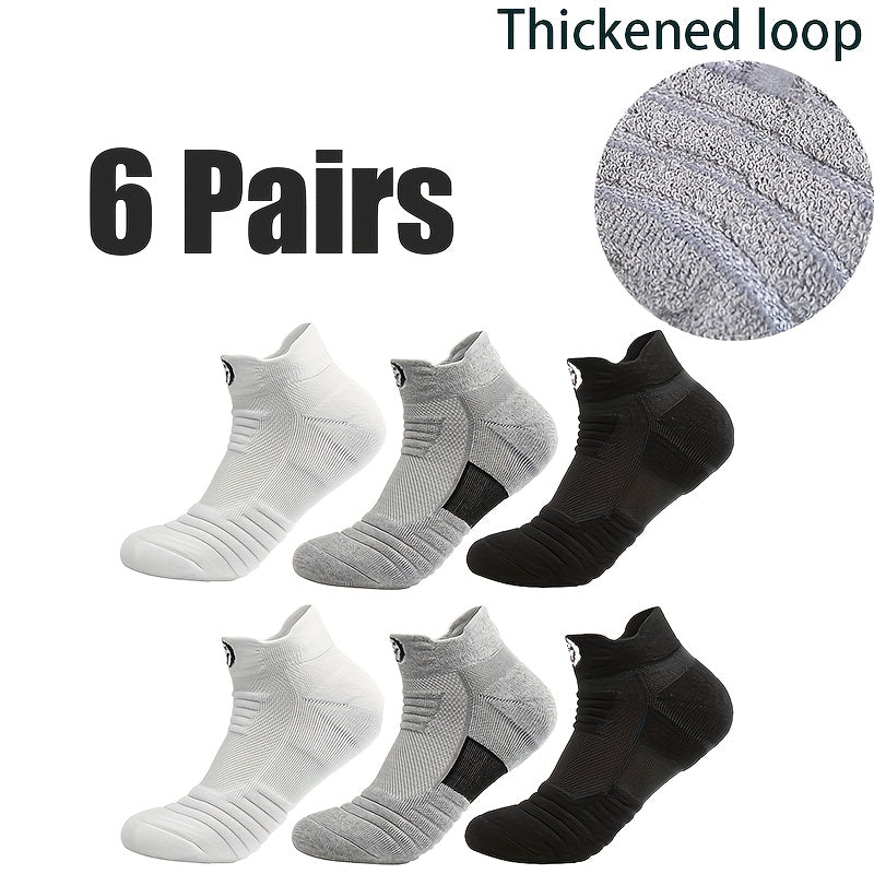 [Soft Athletic Socks] 6/12 Pairs Soft Breathable Men's Athletic Socks | Geometric Pattern, Low-Cut Design for Basketball & Football, Comfortable Polyester Blend, Black & White Options, Sports Socks, Sporty Style, Durable Knit