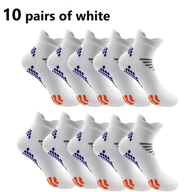 10 Pairs Men's Athletic Compression Socks - Anti-Foam, Breathable & Anti-Slip Arch - Multi-Color Options (White/Black/Blue/Orange/Pink/Navy/Red/Grey/Purple/Beige) - 93% /7% Spandex - Ergonomic Fit for Running, Gym, Training, Marathon - Multi-Color Options