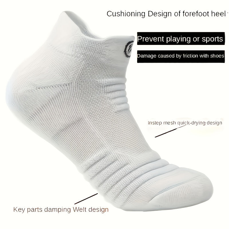 12 Pairs of Men's Anti-Slip Absorbent Sports Ankle Socks with Thick Fleece, Geometric Cushioning and Breathable Design for Basketball, Outdoor Activities, Marathon, Casual Wear