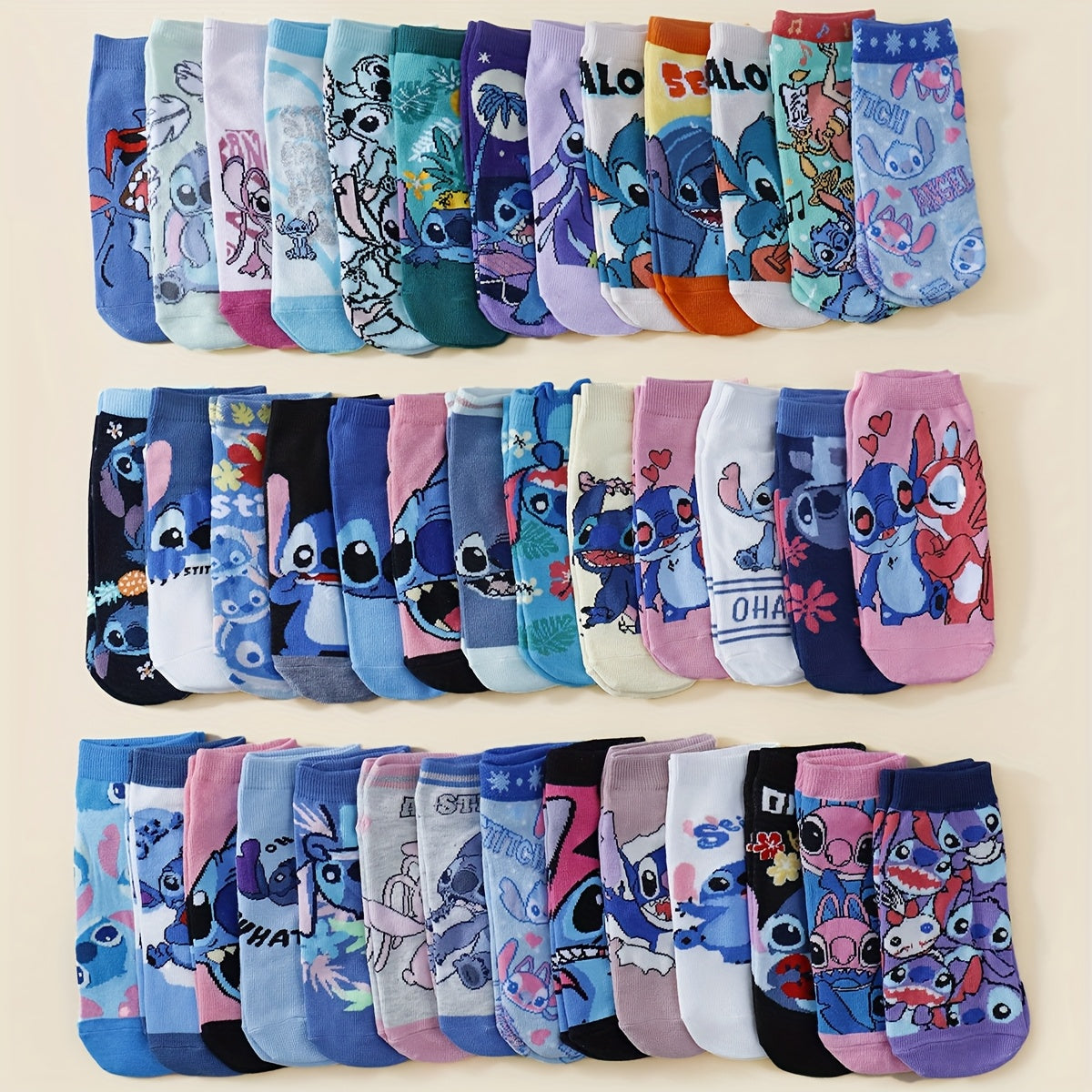 [Fashionable Socks] 5/10/1520 Pairs of Fashionable Women's Short Socks | Funny Cartoon, Stitch, Casual, Suitable for Daily Wear