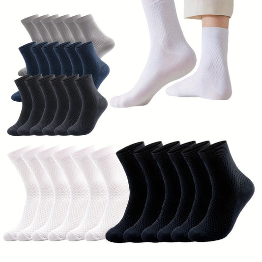 [Moisture-Wicking Socks] 6 Pairs of Moisture-Wicking Men's Bamboo Fiber Mid-Calf Socks | Odor-Resistant, Durable, Comfortable, Black & White, Suitable for Formal and Casual Wear