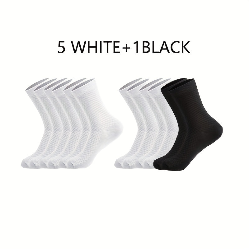 [Moisture-Wicking Socks] 6 Pairs of Moisture-Wicking Men's Bamboo Fiber Mid-Calf Socks | Odor-Resistant, Durable, Comfortable, Black & White, Suitable for Formal and Casual Wear