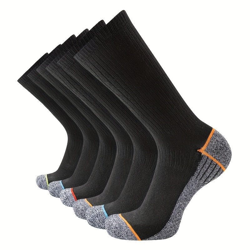 [Mens Athletic Socks] 6 Pairs AceFine Men's Mid-Calf Socks | Moisture-Wicking, High-Top, Black, Knit Fabric, Machine Washable, Sports Socks, Stylish Socks, Sweat-Resistant