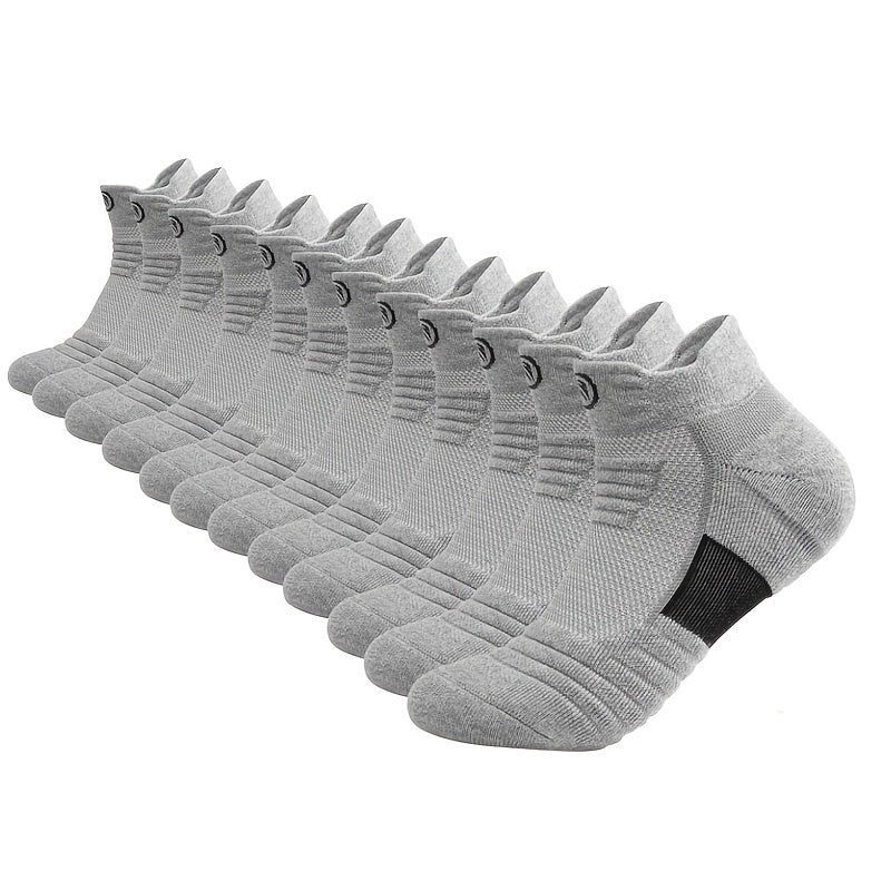 12 Pairs of Men's Anti-Slip Absorbent Sports Ankle Socks with Thick Fleece, Geometric Cushioning and Breathable Design for Basketball, Outdoor Activities, Marathon, Casual Wear