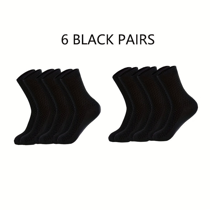 [Moisture-Wicking Socks] 6 Pairs of Moisture-Wicking Men's Bamboo Fiber Mid-Calf Socks | Odor-Resistant, Durable, Comfortable, Black & White, Suitable for Formal and Casual Wear