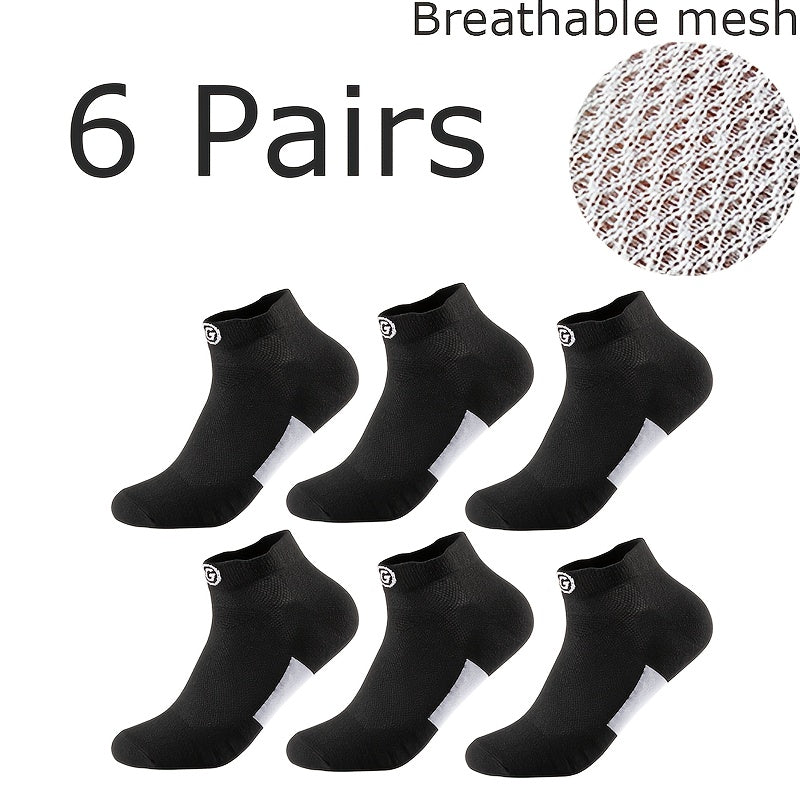 [Soft Athletic Socks] 6/12 Pairs Soft Breathable Men's Athletic Socks | Geometric Pattern, Low-Cut Design for Basketball & Football, Comfortable Polyester Blend, Black & White Options, Sports Socks, Sporty Style, Durable Knit