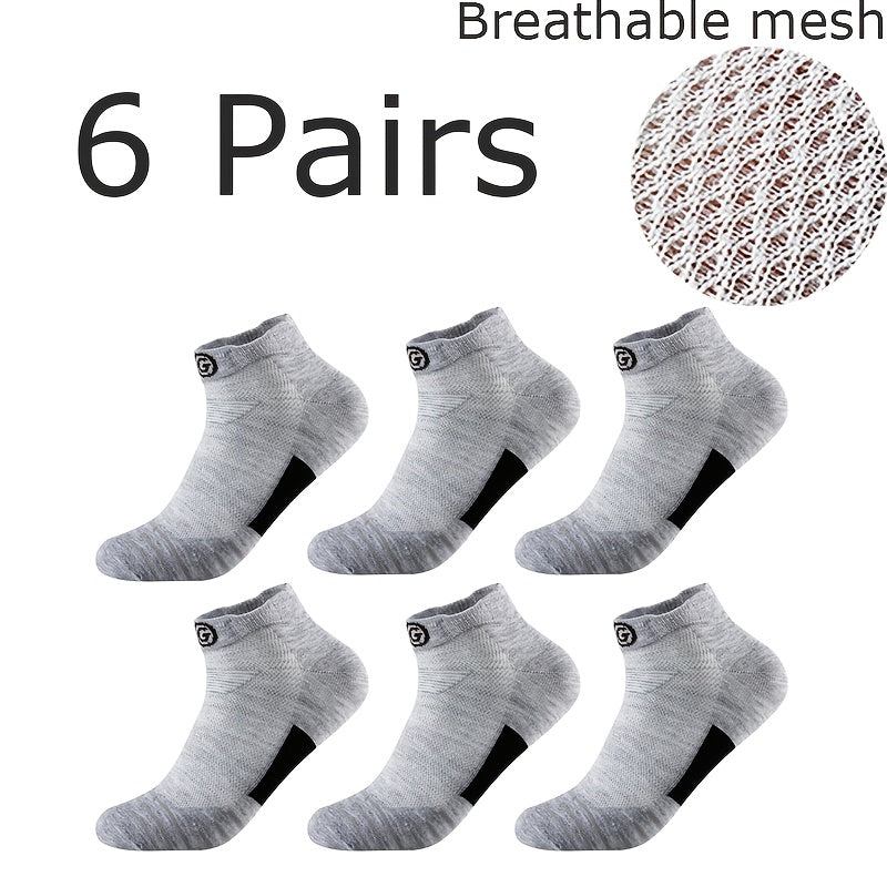 [Soft Athletic Socks] 6/12 Pairs Soft Breathable Men's Athletic Socks | Geometric Pattern, Low-Cut Design for Basketball & Football, Comfortable Polyester Blend, Black & White Options, Sports Socks, Sporty Style, Durable Knit