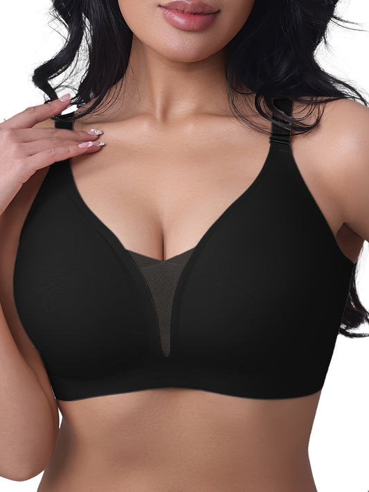 [Comfort Bralette] Seamless Wireless Bralette for Women | Breathable, Supportive, and Comfortable with Non-Removable Padding, Lace Detailing, and Medium Support Design in a Soft Pinkish-Blush Color