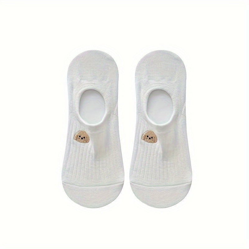 10 Pairs Women's Ankle Socks - Cute Animal Embroidery Designs (Bears, Rabbits, Deer) - Soft Breathable Fabric - White with Pastel Accents - Casual & Formal Wear - Hand Wash/Dry Clean, Cute Socks, Comfortable Footwear, Playful Sock Designs, Embroidered Det