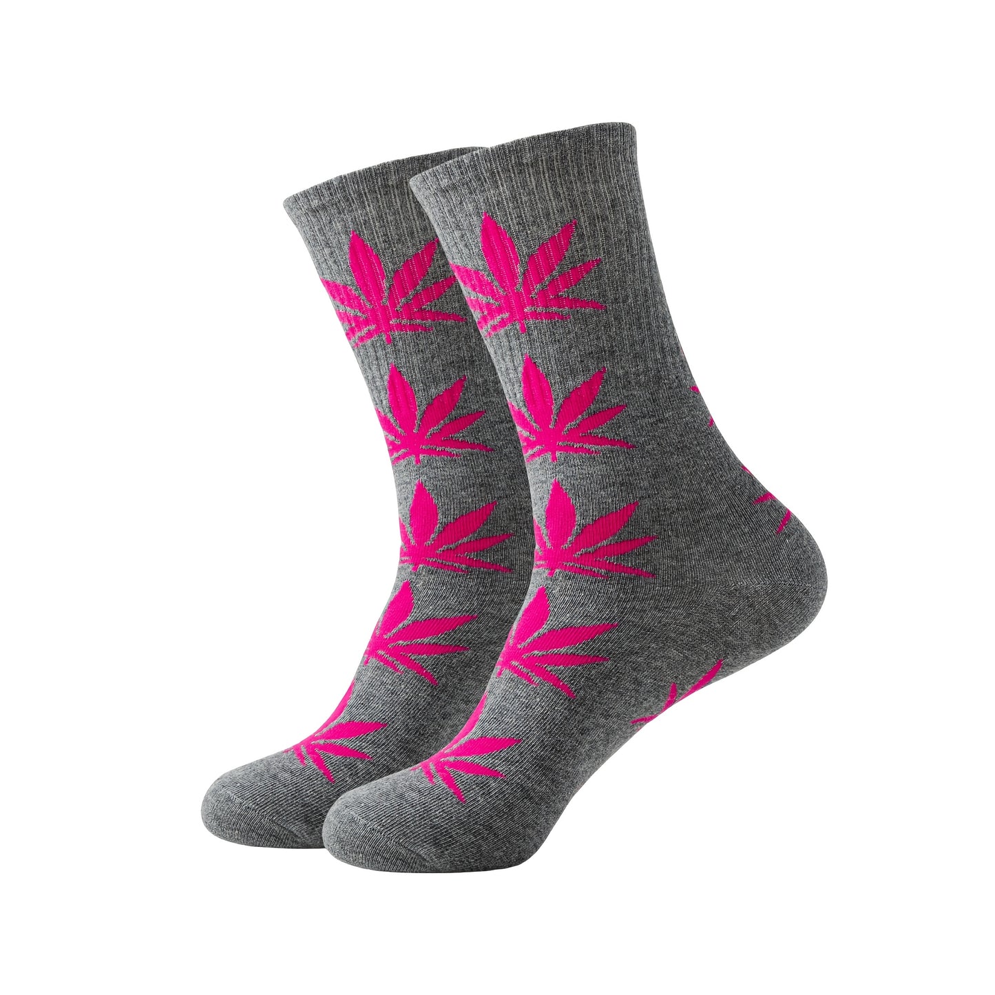 10 Pairs Unisex Fashion Crew Socks, Breathable Comfortable Casual Street Style, Knit Fabric with Plant Pattern, Polyester 97.8%, Spandex 2.2%, Machine Washable, for Men and Women, All Seasons