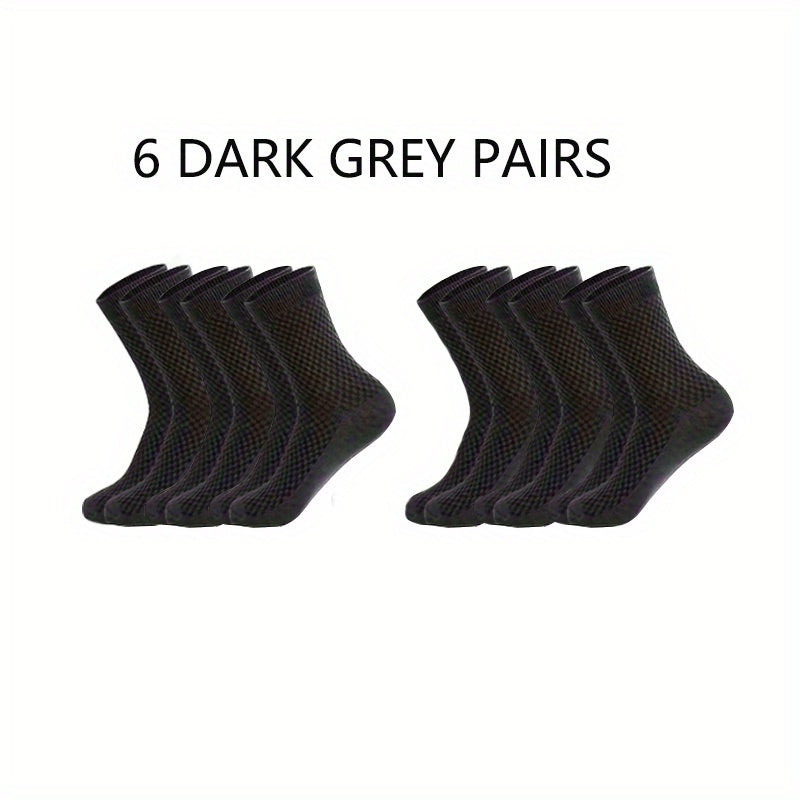 [Moisture-Wicking Socks] 6 Pairs of Moisture-Wicking Men's Bamboo Fiber Mid-Calf Socks | Odor-Resistant, Durable, Comfortable, Black & White, Suitable for Formal and Casual Wear