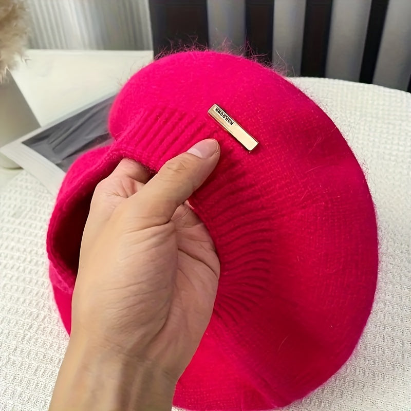 [Polyester Fashion Beret] Breathable Polyester 1pc Women's Fashion Beret Hat - Elastic Closure, Solid Color, Hand Wash Only - Autumn/Winter Season, Christmas Holiday, Fantasy Theme
