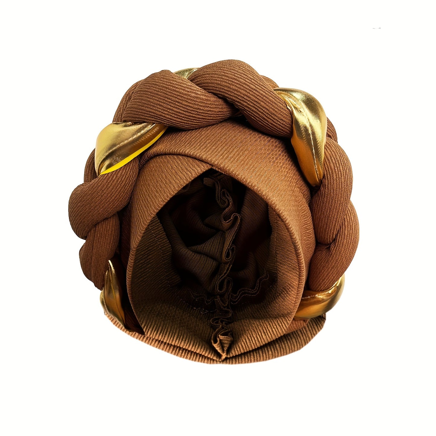 [Lightweight Design] Elegant Pre-Tied Boho Turban Cap with Golden Accents - Lightweight, Stretchy Polyester Head Wrap | Vibrant Colors & Braided Design | Hand-Washable Women's Headscarf Hat, Fashion Headwear|Golden Accent Headwear|Stretchy Headwrap