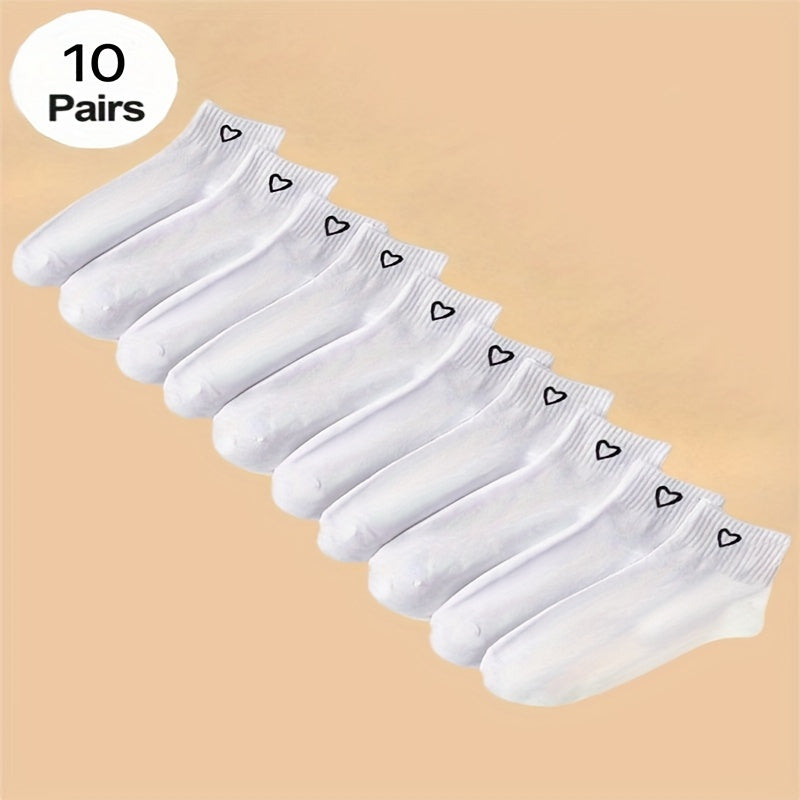 [Cute Socks] Cute Japanese 8/10/16/20/24 Double Solid Color Love Couple's Breathable Odor Proof Women's Short Socks | Daily Use, Black and White Gray, Ins Style, Versatile